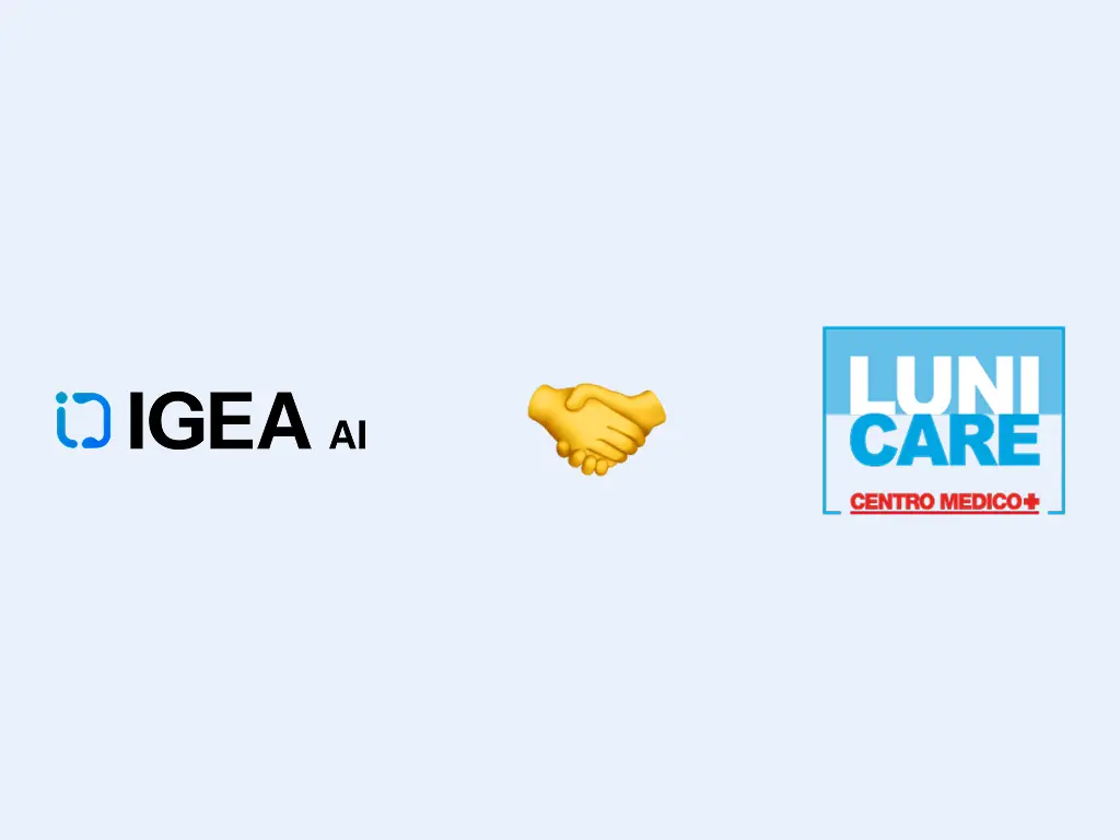 Gráfico del caso de éxito: de llamadas perdidas a unos 3.500 € en reservas automáticas en el primer mes, con los logotipos de IGEA AI y Luni Care Centro Médico